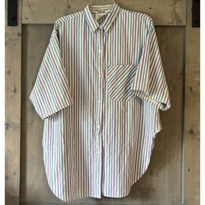 Vintage Cherokee Rainbow Striped Button Down Shirt Women's Long Tail Size 22W